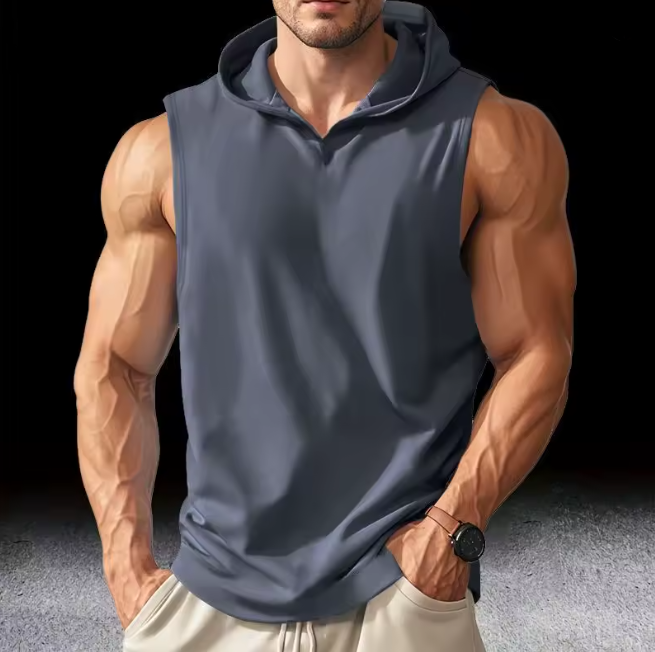 Men's Running Tank Tops Sleeveless Gym Sport T-shirt Fitness Training Workout Tee Tops Sportwear Hooded Solid Summer Men Vest