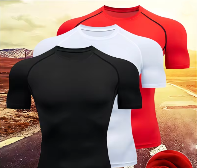 Men's compression running T-shirt fitness tight short sleeved T-shirt training jogging shirt gym sportswear quick drying