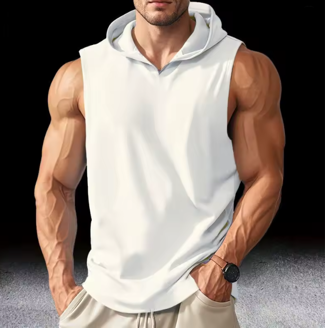 Men's Running Tank Tops Sleeveless Gym Sport T-shirt Fitness Training Workout Tee Tops Sportwear Hooded Solid Summer Men Vest